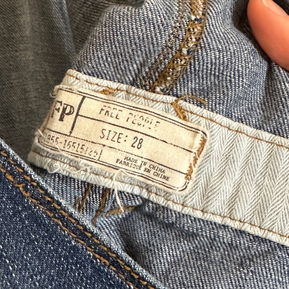 Free People Denim Shortalls Overalls with Cream Canvas Straps Size 28 - Picture 9 of 12